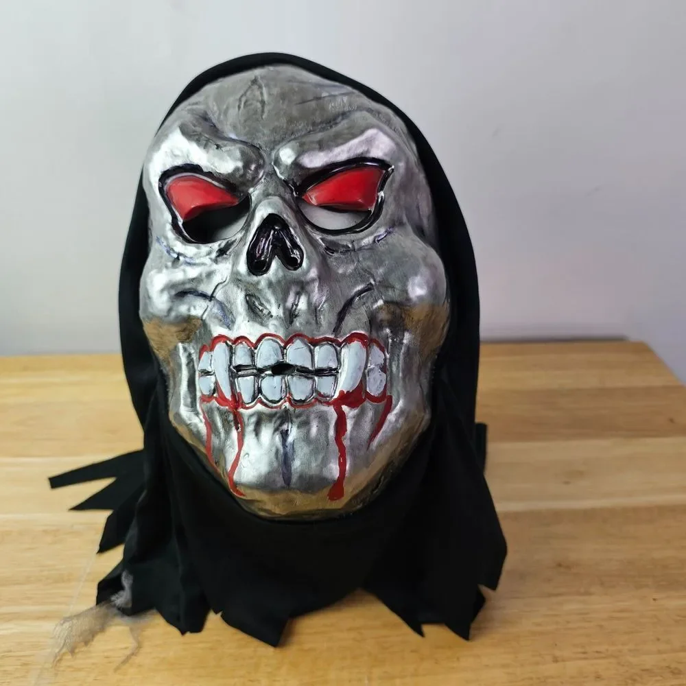 Halloween Scary Skull Skeleton Reaper Mask Costume Creepy Prop Adult Sized Fangs